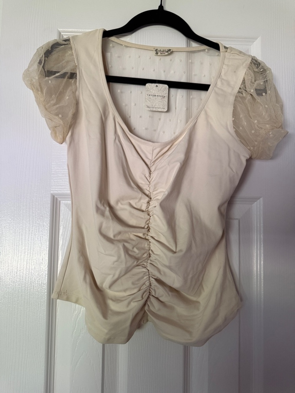 NWT Free People Sheer Sleeve Ruched Women’s Top - Cream